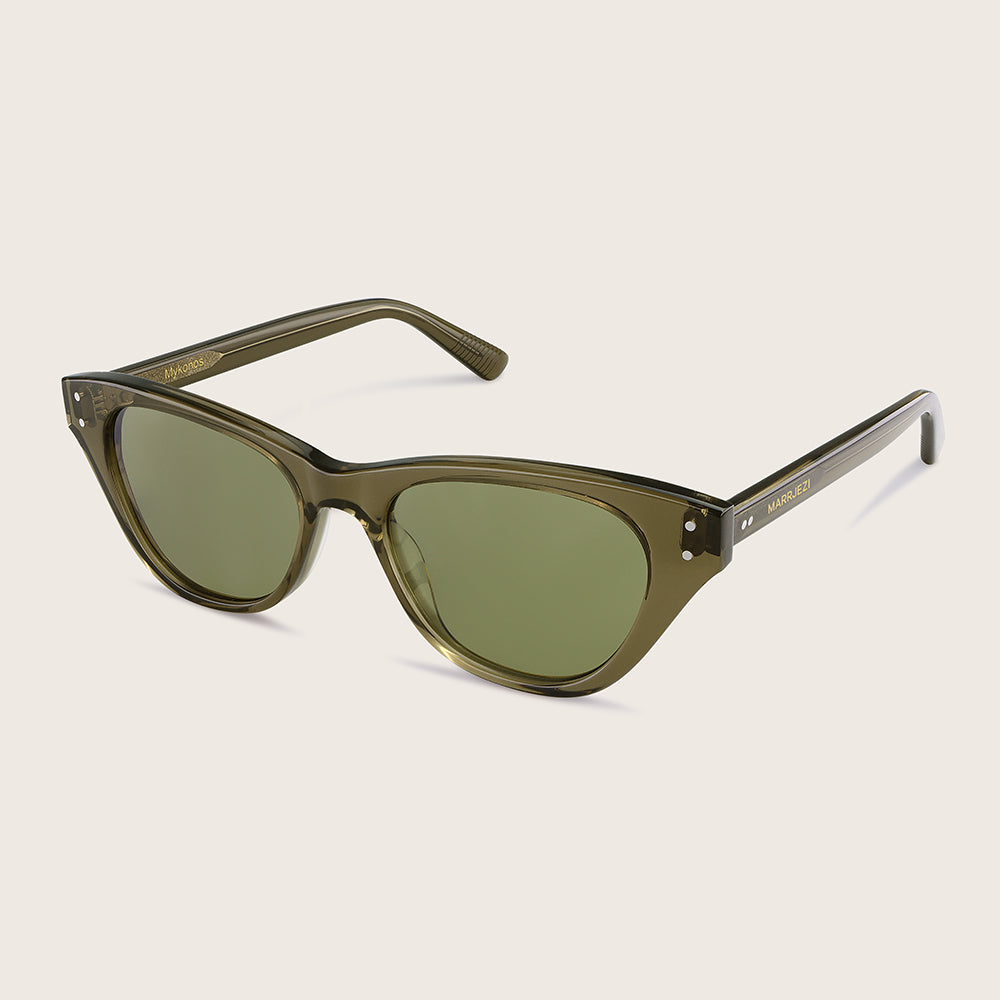 Marrjezi Mykonos Cat-Eye Sunglasses – Olive Crystal